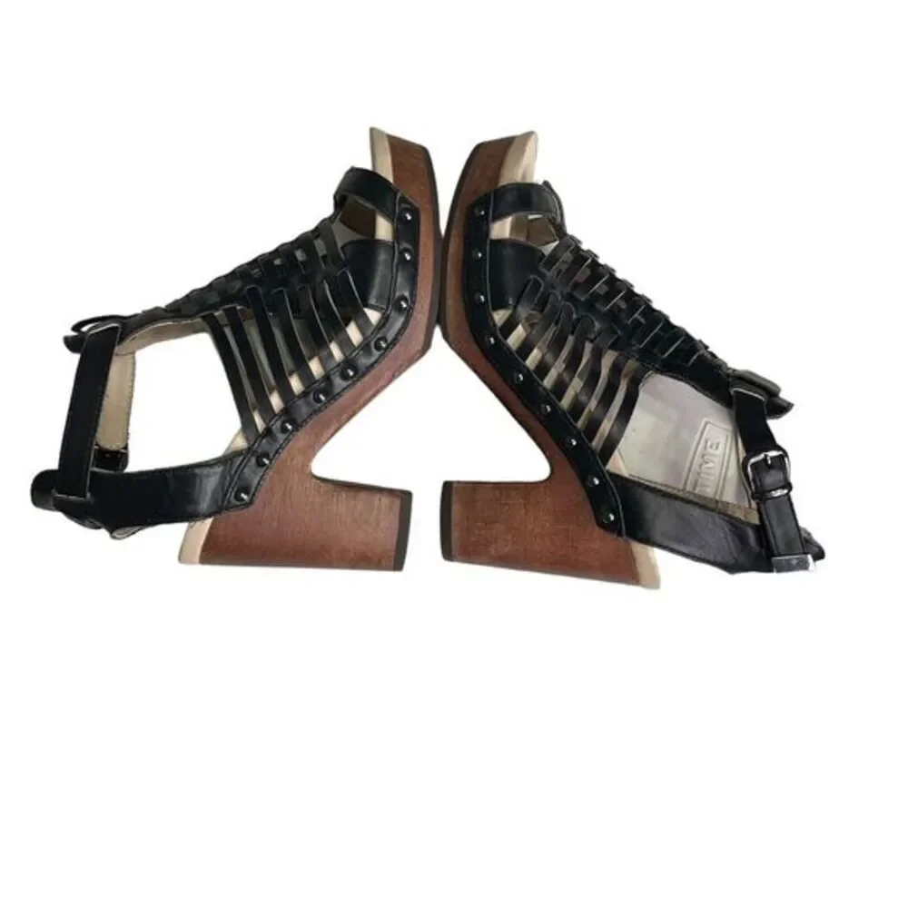 Jambu Valentina Women's‎ Black Leather WovenOpen Toe Platform Sandal Size 7